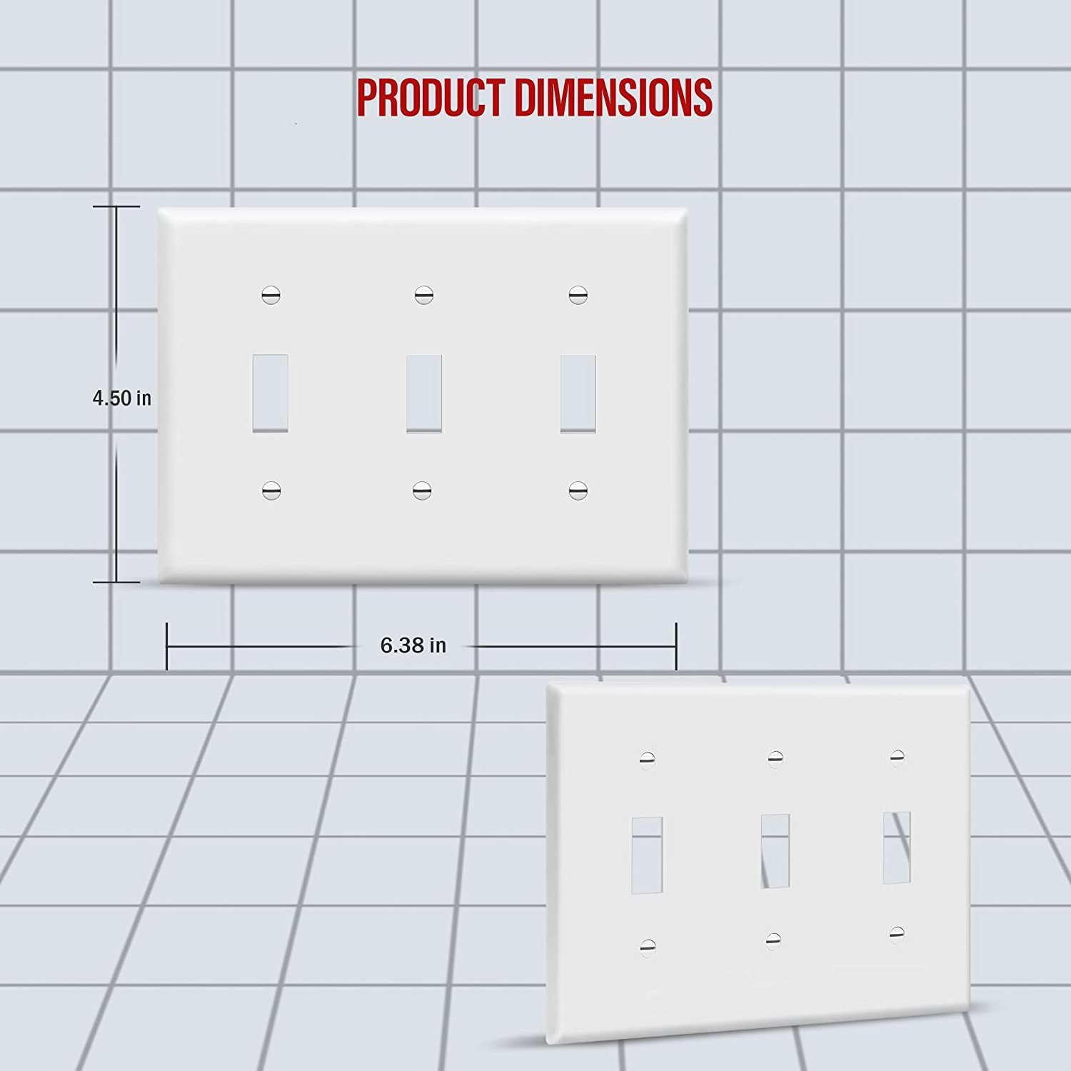 Triple Light Switch Wall Plate Gloss Finish Standard Size 3-Gang electrical decorative Unbreakable Cover Guard PC 8813-W White