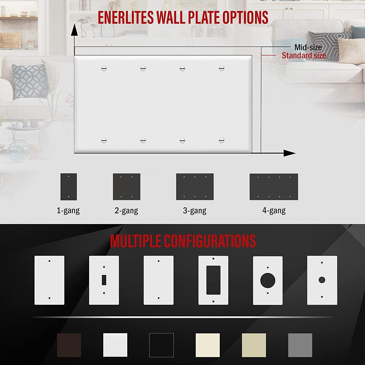 Blank Device Wall Plate Outlet Switch Cover Gloss Plastic Standard Size 4-Gang  Unbreakable Polycarbonate Thermoplastic  8804-W