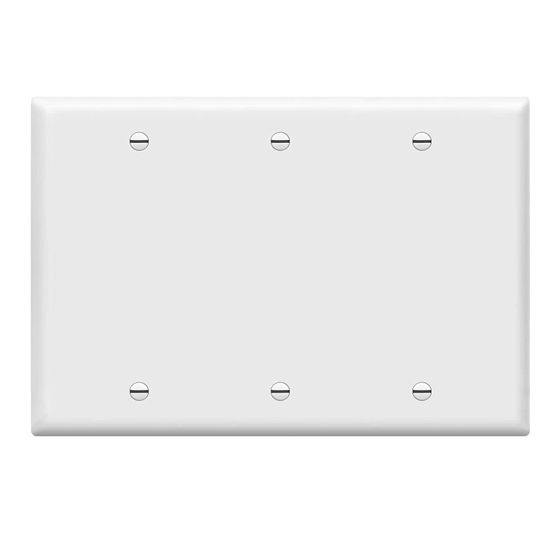 Blank Device Wall Plate Outlet Switch Cover Gloss Finish Plastic Standard Size 3-Gang  Polycarbonate Thermoplastic  8803-W White