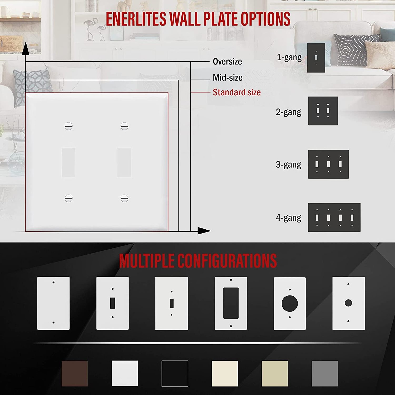 Toggle Light Switch Plastic Wall Plate 2-Gang electrical decorative Unbreakable Polycarbonate outlet Cover 8812-W White