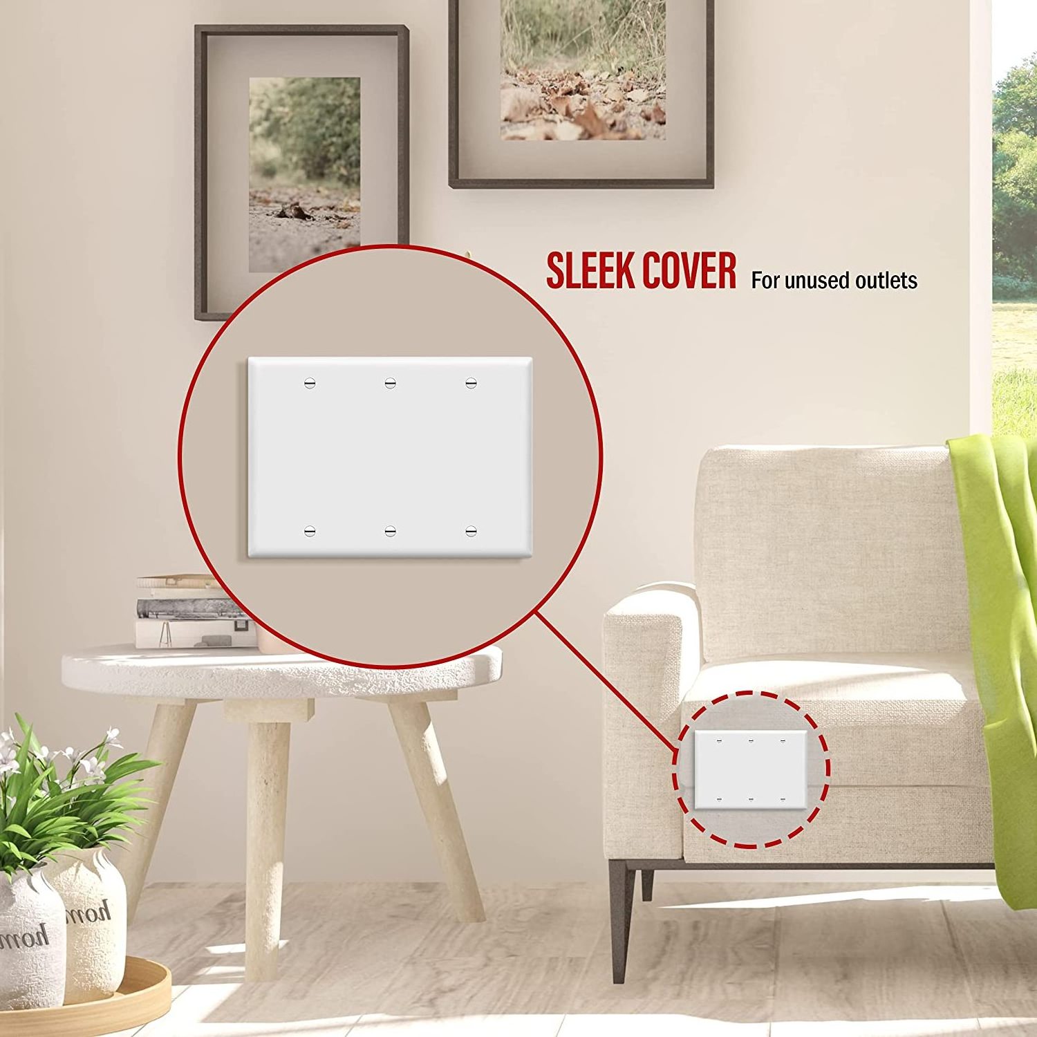 Blank Device Wall Plate Outlet Switch Cover Gloss Finish Plastic Standard Size 3-Gang  Polycarbonate Thermoplastic  8803-W White