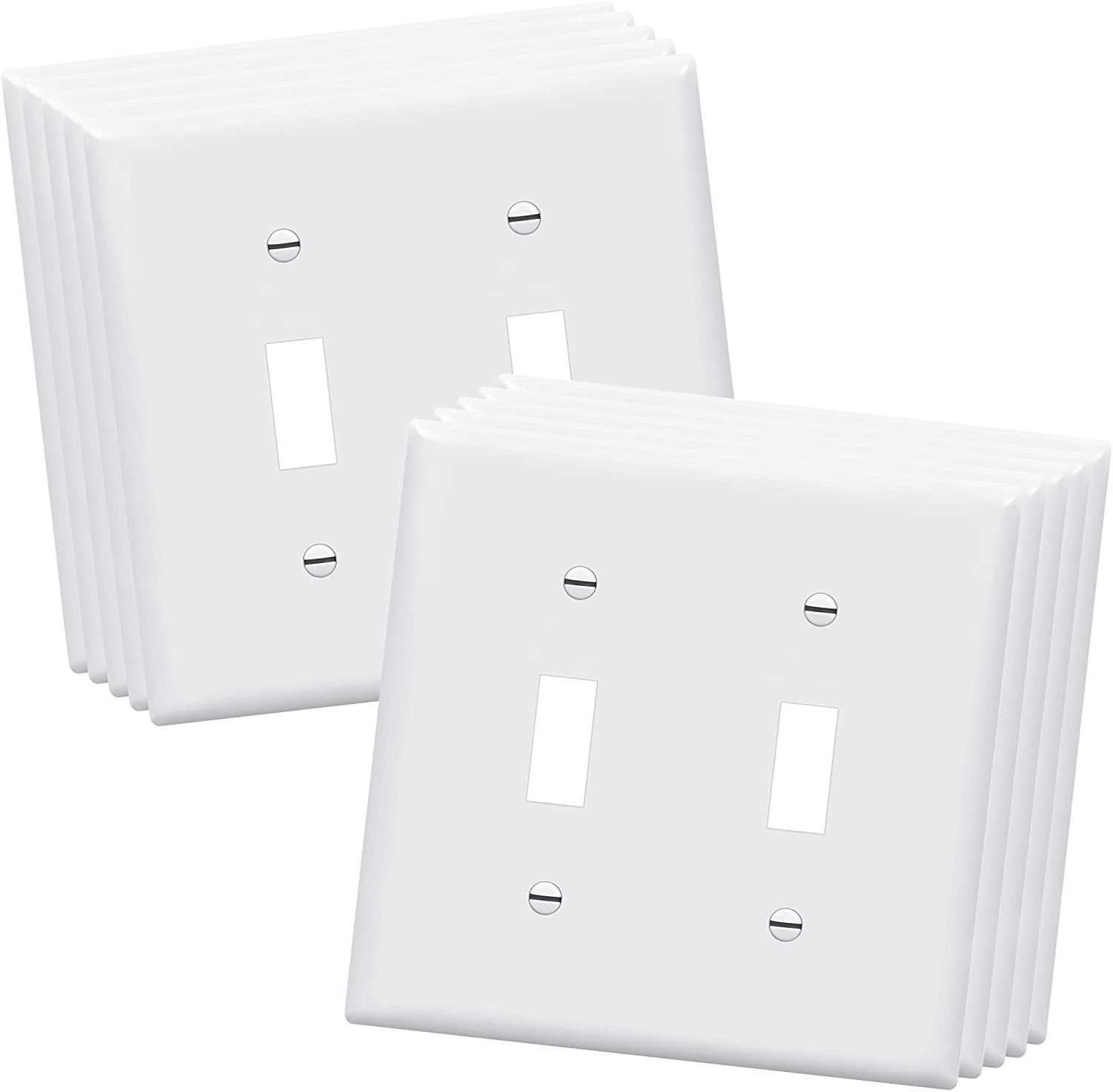 Toggle Light Switch Plastic Wall Plate 2-Gang electrical decorative Unbreakable Polycarbonate outlet Cover 8812-W White