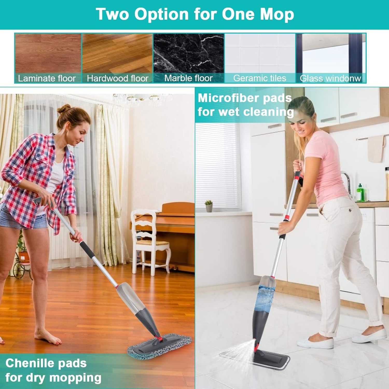 Spray Mop Floor Cleaning Washable Replacement Pads Wet Dry Microfiber Kitchen Wood Hardwood Laminate Ceramic Tiles Floor Dust