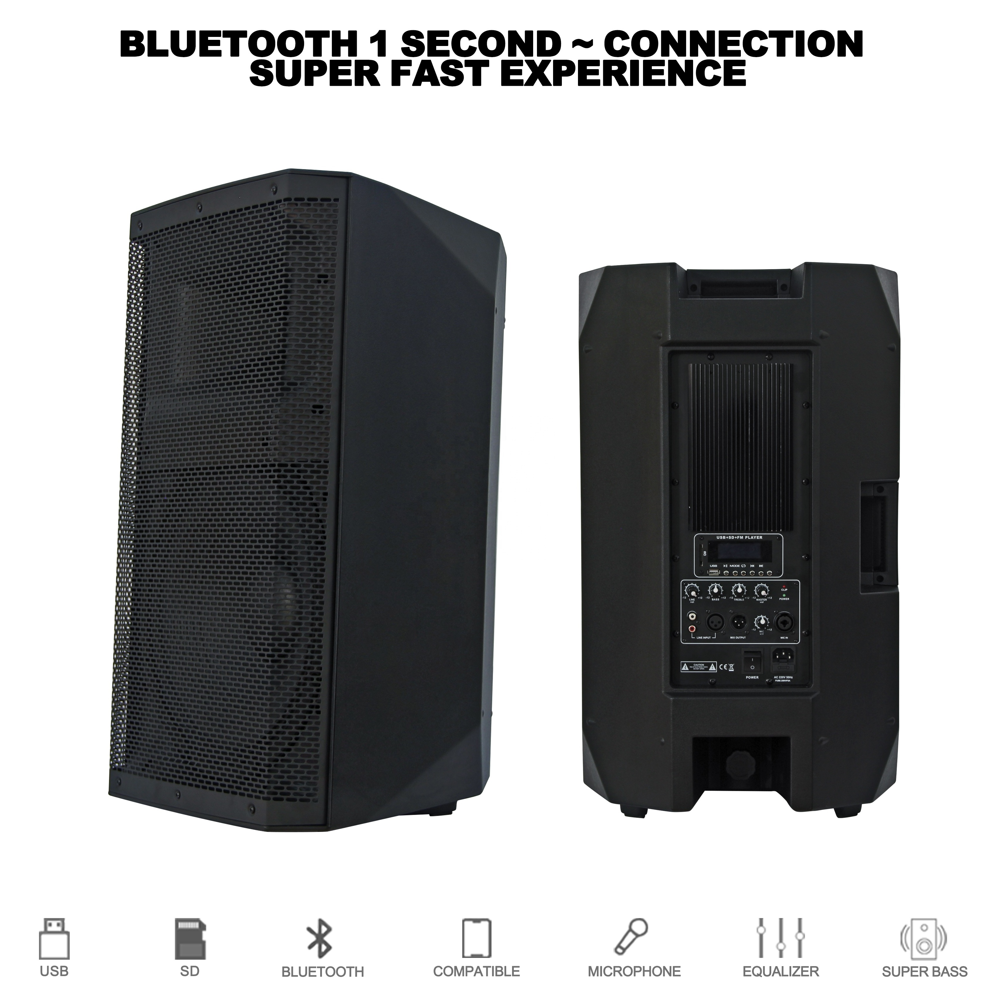 professional Audio 6000Watts 15inch Active Subwoofer Portable Speaker 2CH PA Speaker System for Live Broadcast and Other Bocina