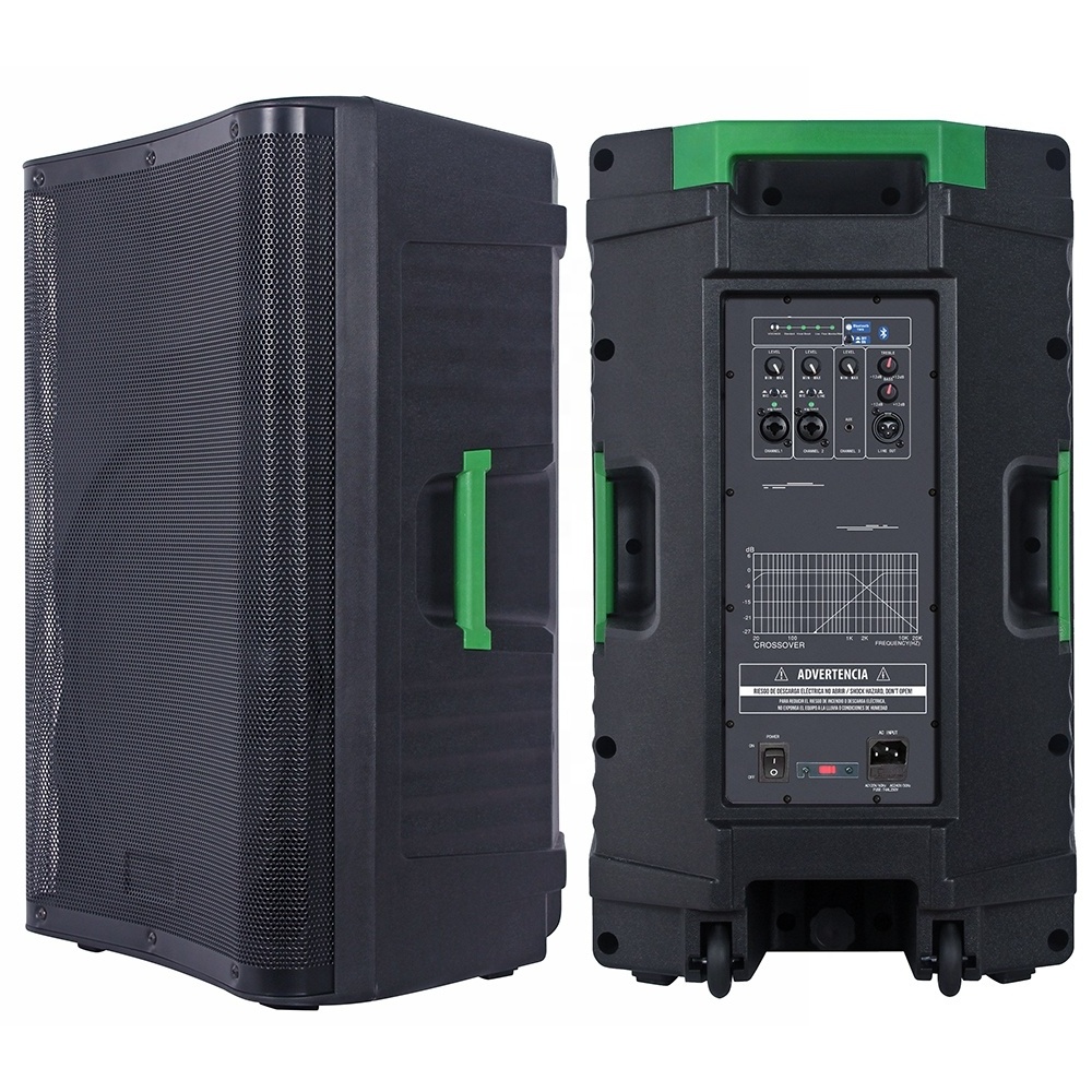 2000 Watts 15 inch Professional audio versatile powered speaker PA speaker system sound box with BT DSP Mixer Guitar Echo