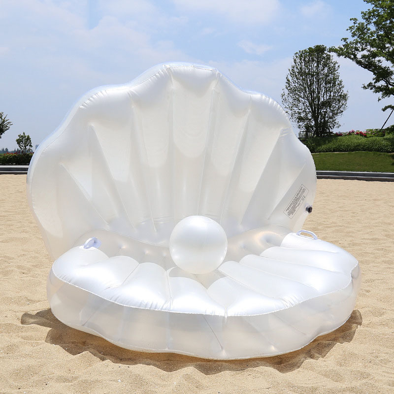 Blow Up Huge Clam Floatie Shell Pool Floating Raft Chair Rideon Inflatable Seashell Floats with Pearl Ball