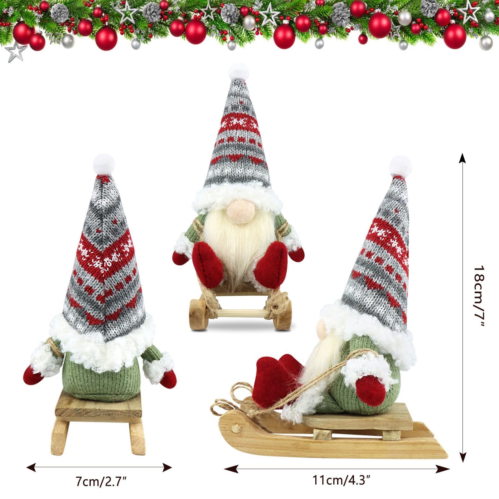 Christmas Gnomes Decorations Mini Gnomes Plush with Sled Handmade Gift Scandinavian Tomte Knomes Nomes Santa Xmas Decor