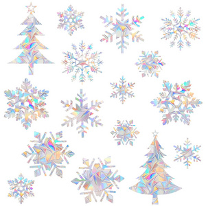 Window Decals for Glass Windows Anti-Collision ClingsNon Adhesive Prismatic Window Clings Rainbow Stickers Christmas Snowflake