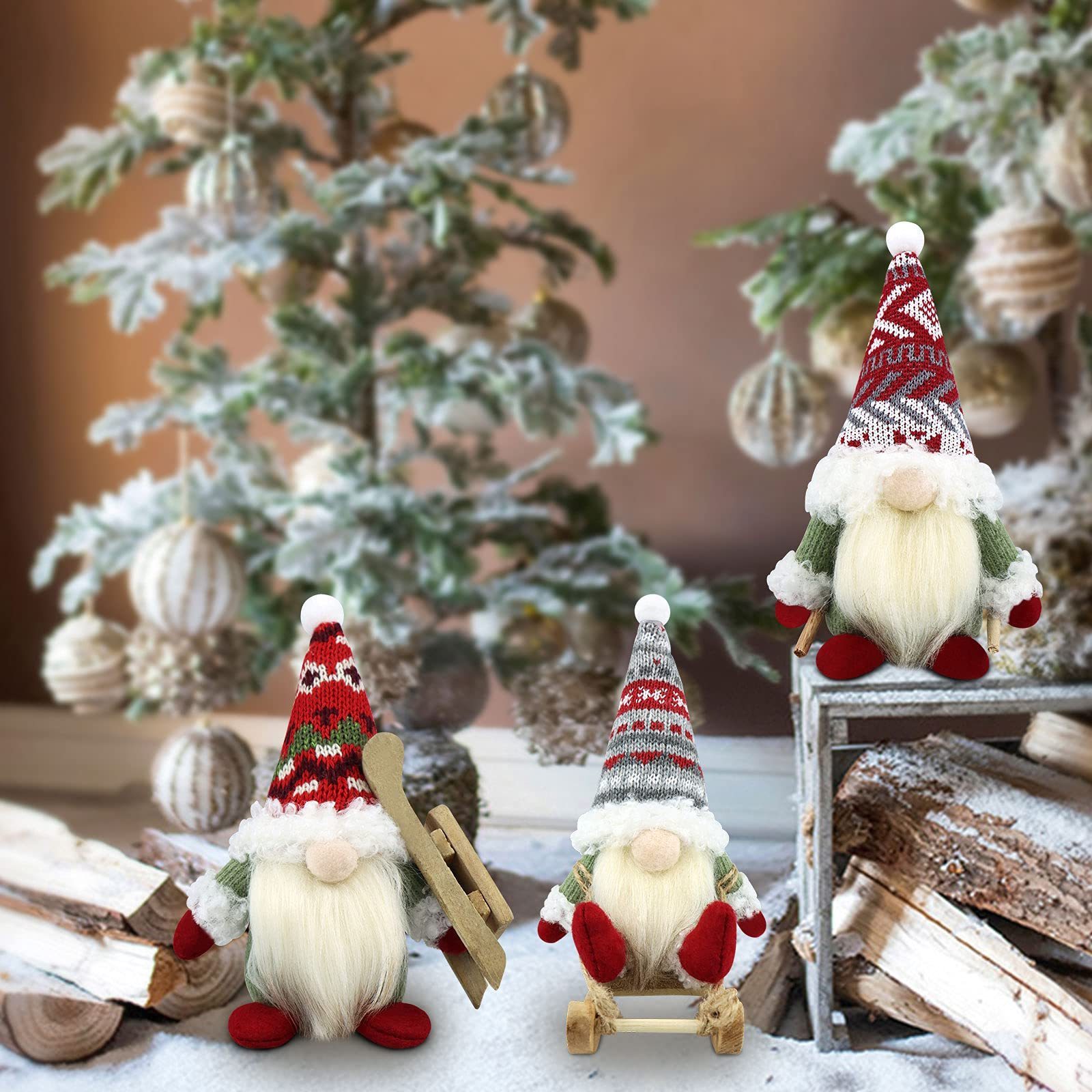 Christmas Gnomes Decorations Mini Gnomes Plush with Sled Handmade Gift Scandinavian Tomte Knomes Nomes Santa Xmas Decor