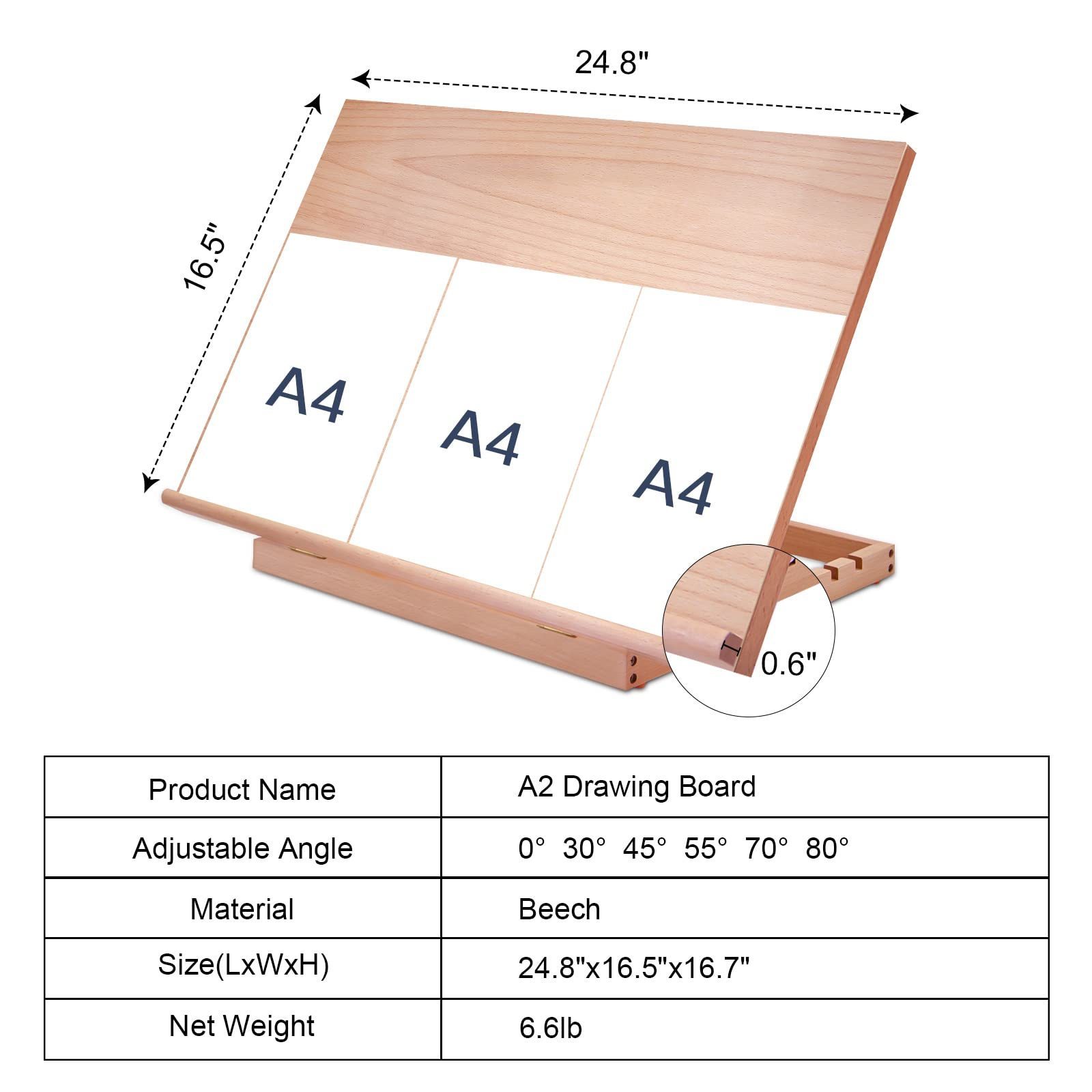 Desktop Easel Large Artist Drawing Sketching Board 6-Position Adjustable Wood Drafting Table Easel For Artist Beginners Students