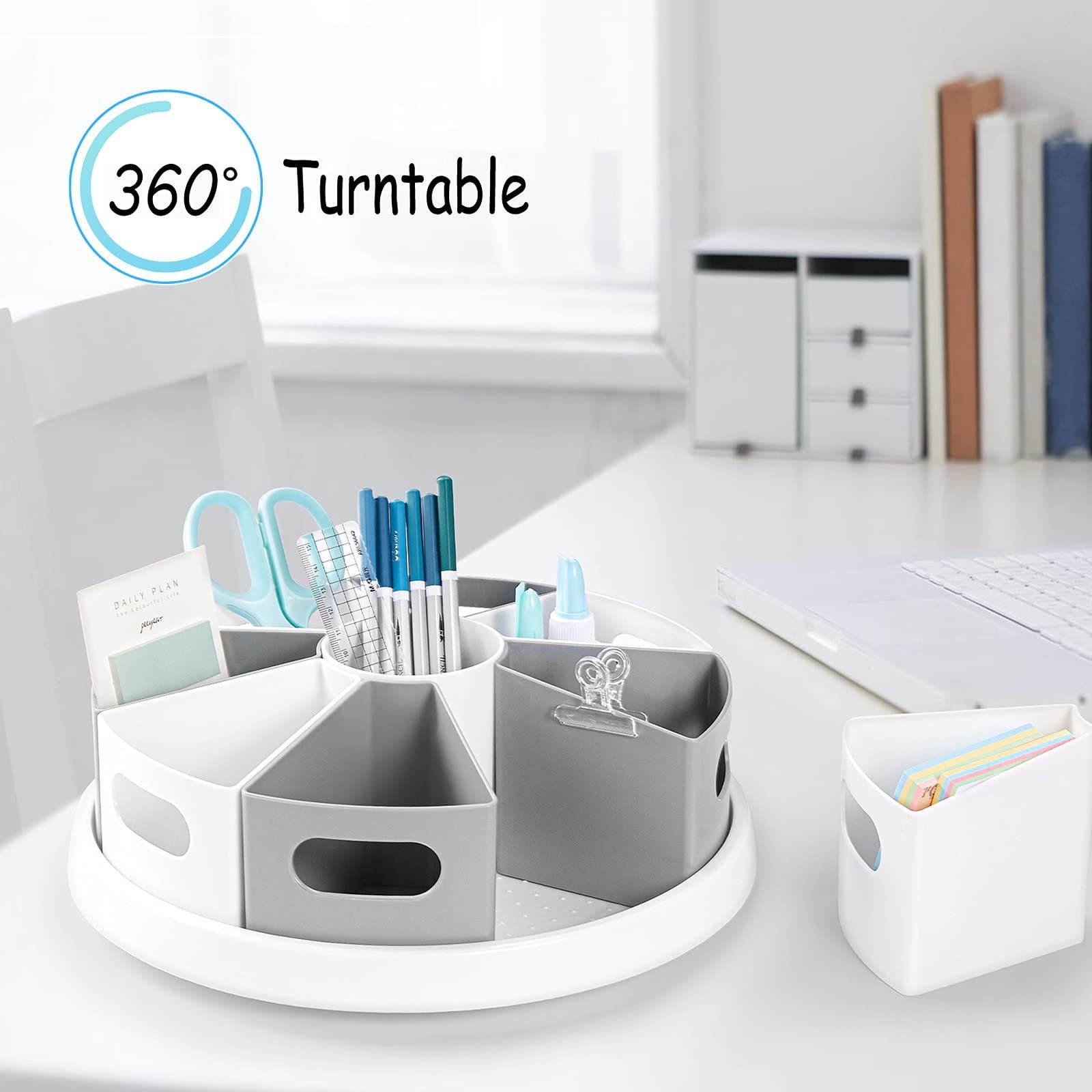 360 Rotating Storage Organizer Desk Organizers Pen Holder Lazy Susan Style Caddy With Removable Bins For Home Office Supplies