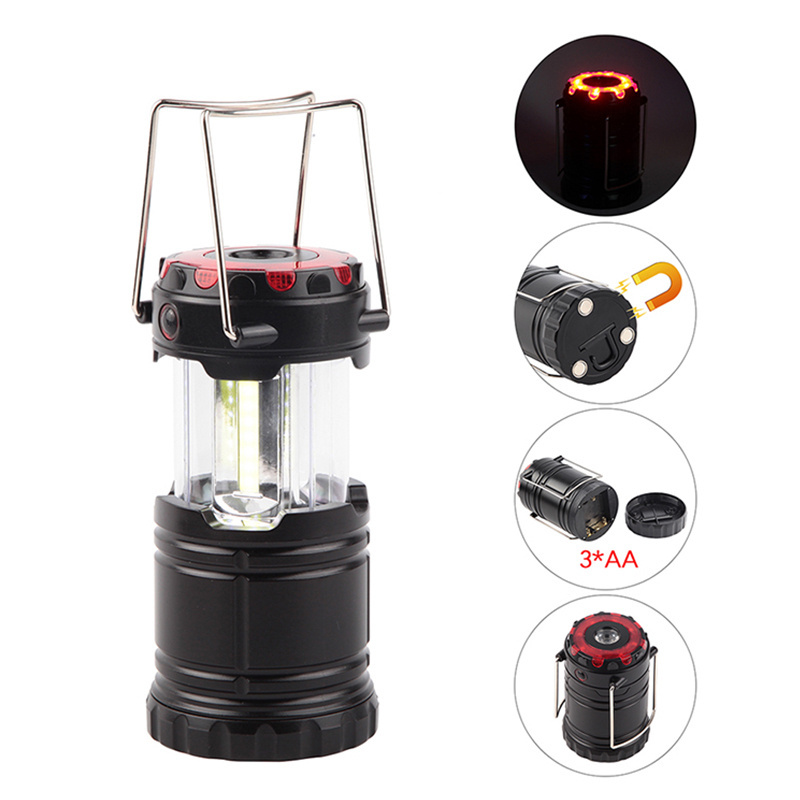 LED Camping Light with Red Emergency Warning Light Camping Lantern With Handle And Magnetic Outdoor Working Light