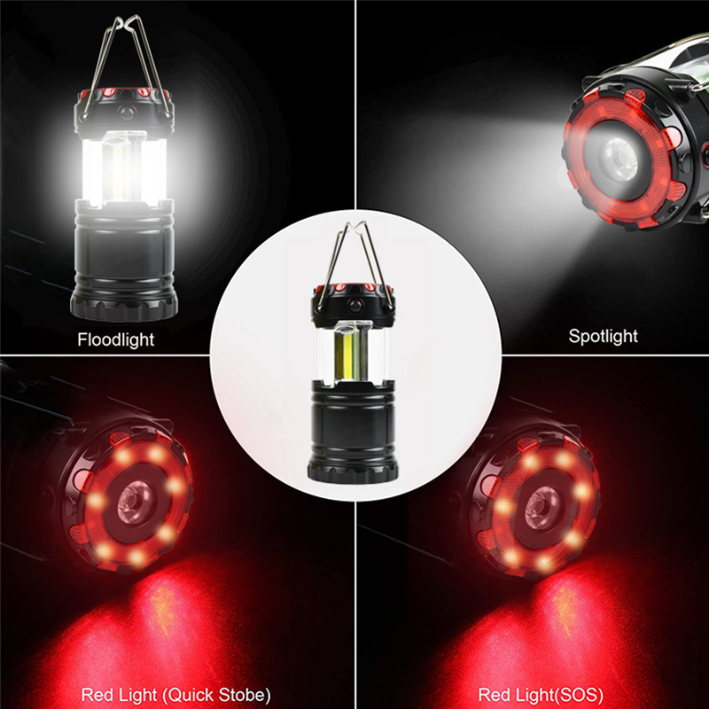 LED Camping Light with Red Emergency Warning Light Camping Lantern With Handle And Magnetic Outdoor Working Light