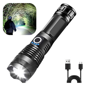 USB Rechargeable Spotlight Strong Light High Lumens P50 Flashlights & Torch Zoomable Tactical Flashlight for Outdoor LED Camping