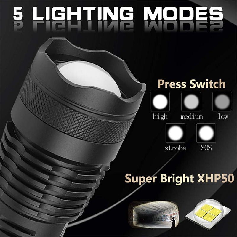 USB Rechargeable Spotlight Strong Light High Lumens P50 Flashlights & Torch Zoomable Tactical Flashlight for Outdoor LED Camping