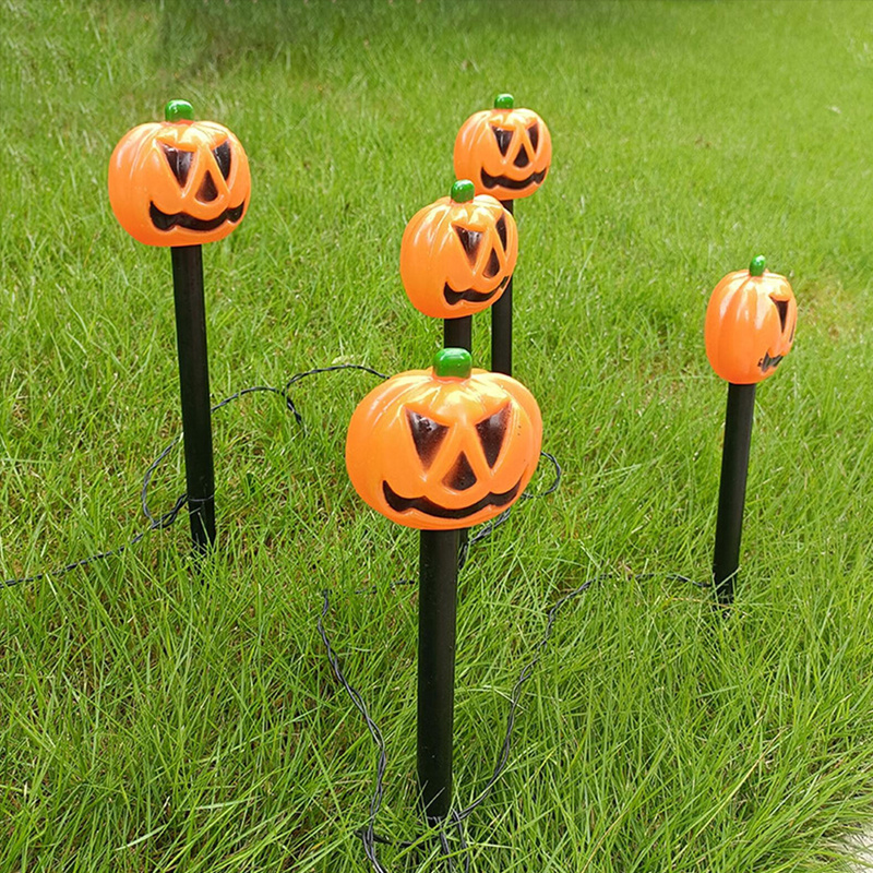 Halloween Decorations Solar Garden String Lights Outdoor Waterproof Halloween Lighted Pumpkin Pathway Stake Lights