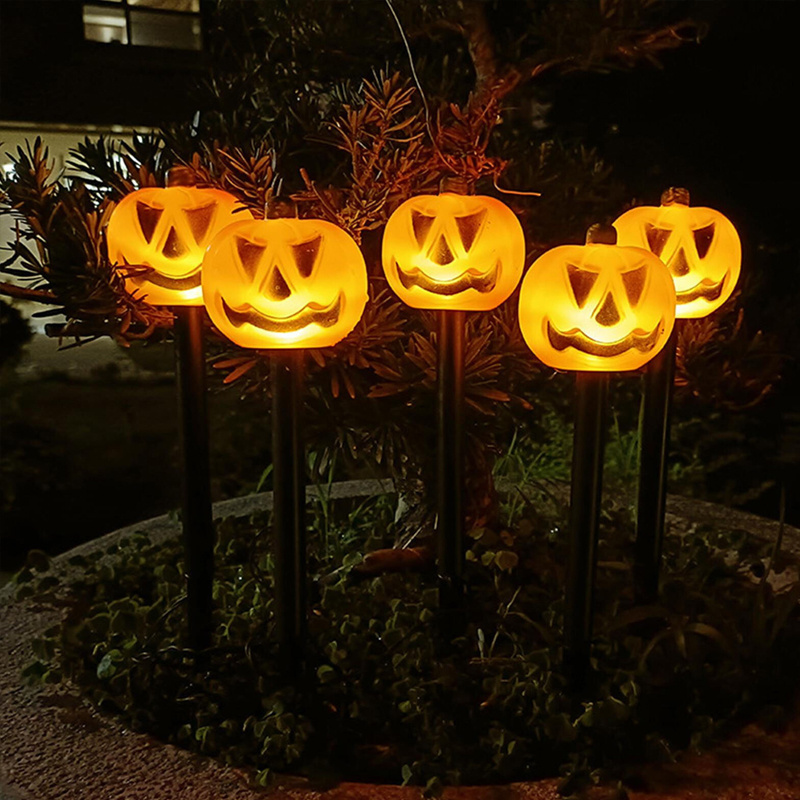 Halloween Decorations Solar Garden String Lights Outdoor Waterproof Halloween Lighted Pumpkin Pathway Stake Lights