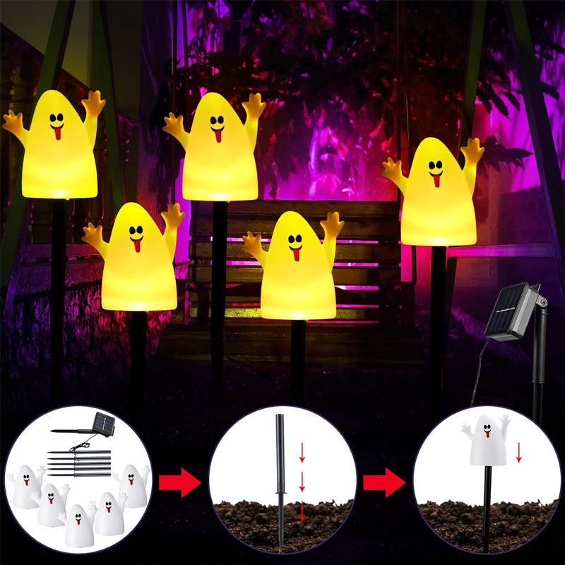 Halloween Decorations Outdoor Solar Pathway Lights Halloween Ghost Led Stake Lights Waterproof for Halloween Party Yard Decor