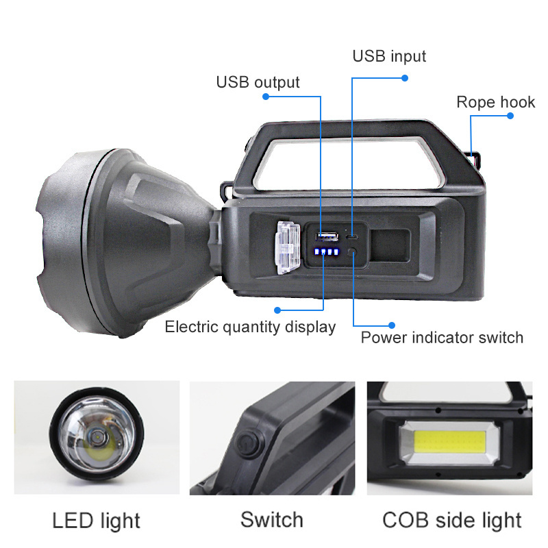 Rechargeable Led Searchlight Handheld Spotlight emergency work light Tactical flashlight with COB lantern