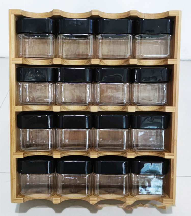 natural eco-friend bamboo kitchen spice rack organizer 16-cube support 4-layer spice racks