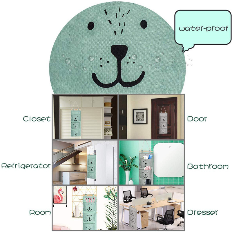 2 Pcs Wall Hanging Storage Bag Cartoon Over The Door Closet Organizer Linen Fabric Organizer