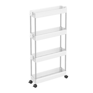 Crack narrow storage shelf floor-to-ceiling movable four-layer bathroom white trolley storage rack kitchen storage rack