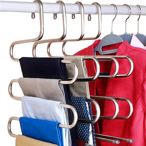 S-Type Stainless Steel Clothes Pants Hangers Closet Storage Organizer for Pants Jeans Scarf Hanging Metal Pants Hanger