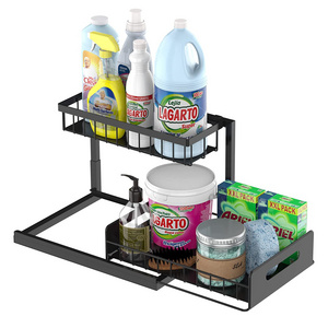 Under Sink Organizer Pull Out Cabinet Organizer 2-Tier Slide Out Sliding Shelf Under Cabinet Storage Multi-Use for Under Kitchen