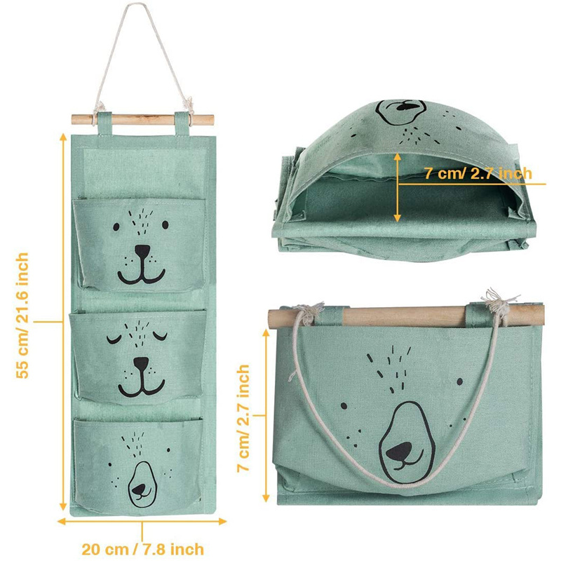 2 Pcs Wall Hanging Storage Bag Cartoon Over The Door Closet Organizer Linen Fabric Organizer