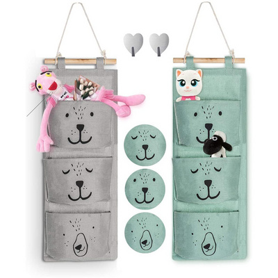 2 Pcs Wall Hanging Storage Bag Cartoon Over The Door Closet Organizer Linen Fabric Organizer