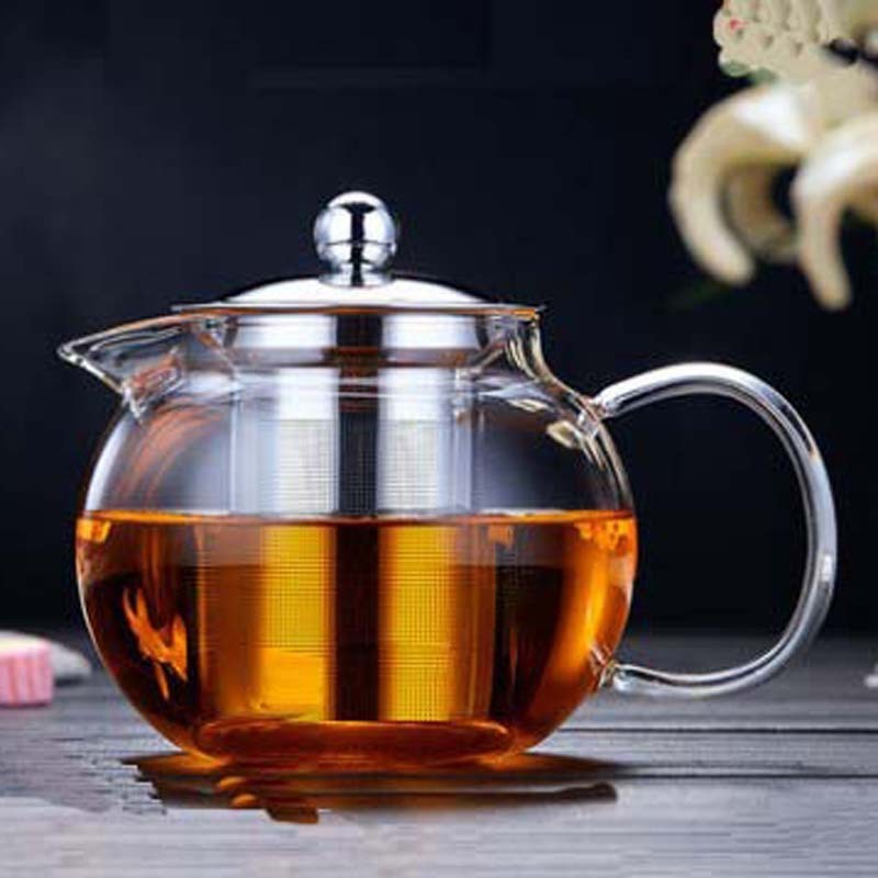 Glass teapot heat-resistant filtered floral tea making teapot thickened black tea set tea maker