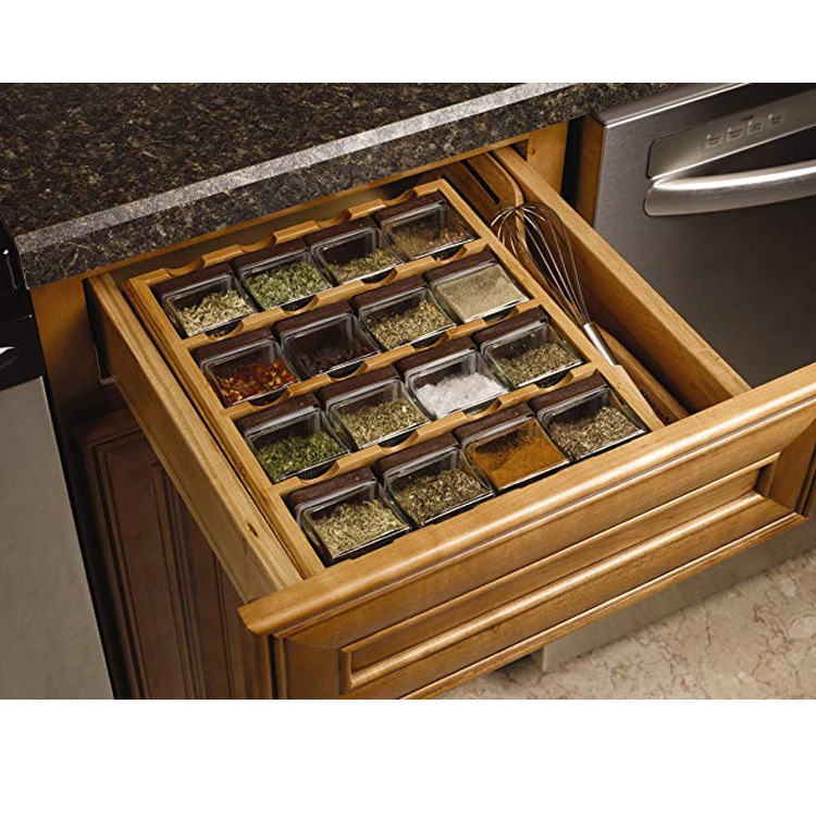 natural eco-friend bamboo kitchen spice rack organizer 16-cube support 4-layer spice racks