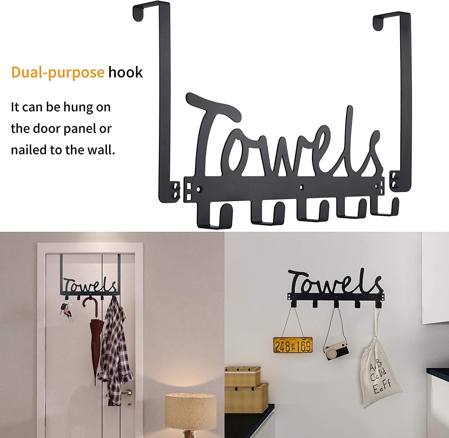 Over The Door Hooks Towel Rack Holder Heavy-Duty Organizer on Bathroom Cabinet Cupboard Door Hooks for Towel