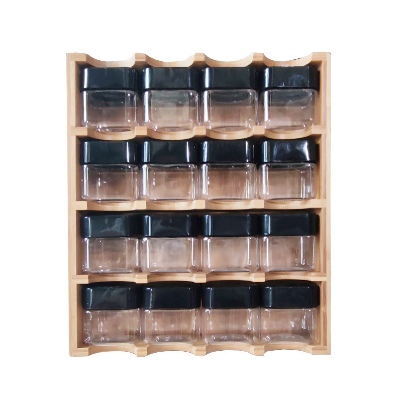 natural eco-friend bamboo kitchen spice rack organizer 16-cube support 4-layer spice racks