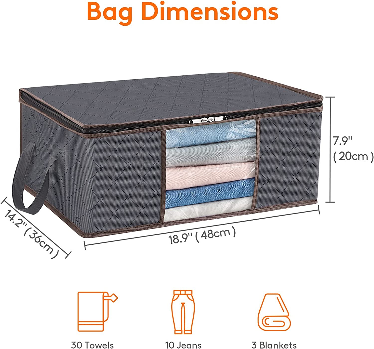 35L Foldable Clothes Storage Bags with Clear Window Double Zippers Storage Bins for Under Bed Closet Organizers