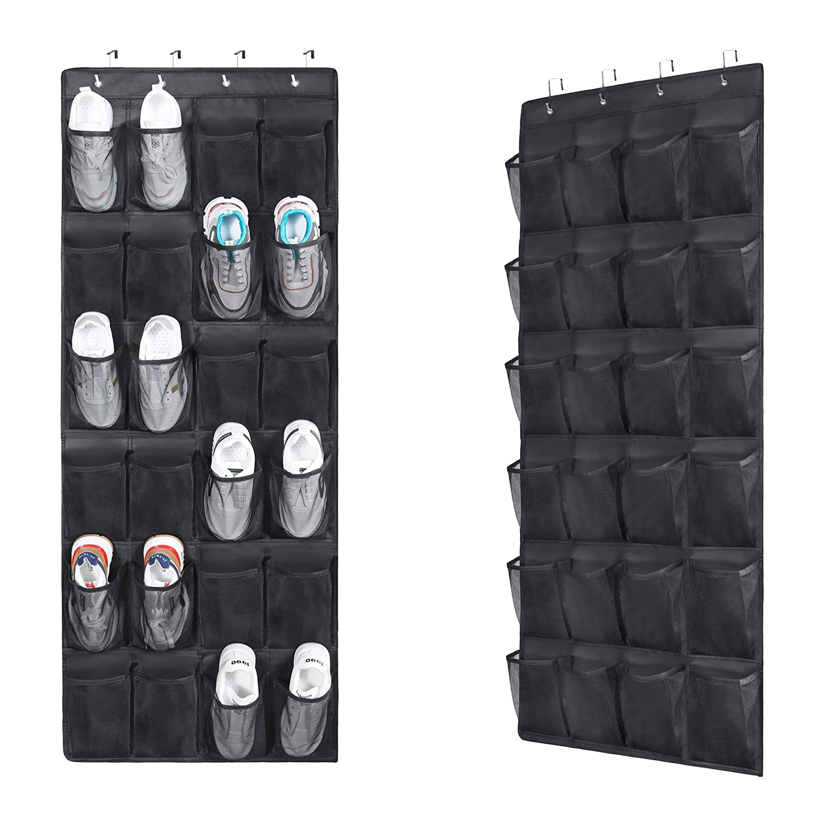 2 Pack Over The Door Shoes Organizers Behind Door Shoes Hang Holder Rack with 48 Mesh Large Pockets Clear Fabric Shoes Storage