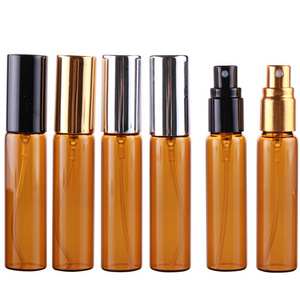 5ml 10ml amber spray glass bottle brown portable small perfume bottle with aluminum cap