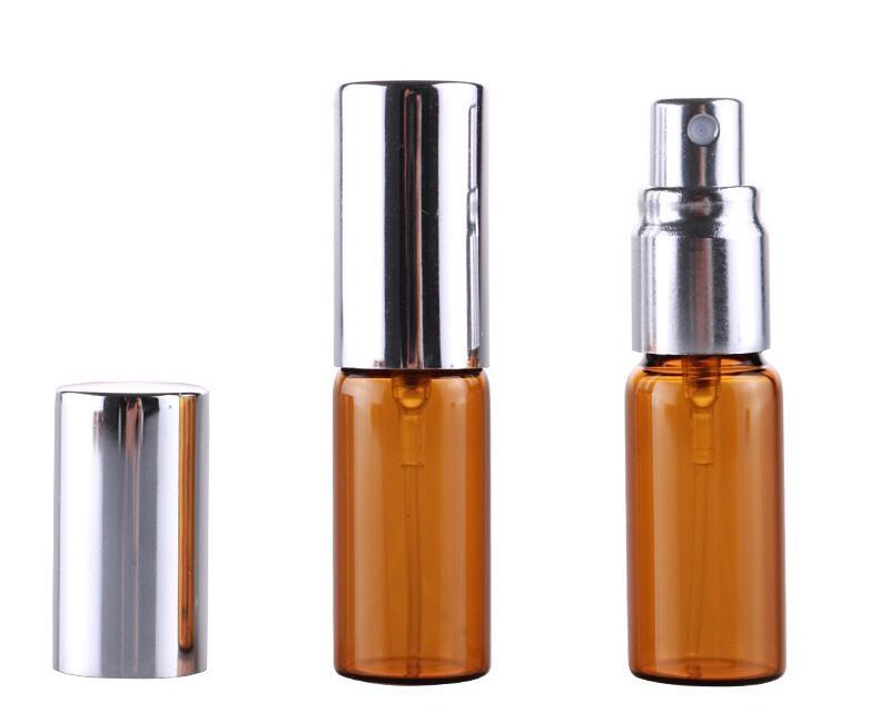 5ml 10ml amber spray glass bottle brown portable small perfume bottle with aluminum cap