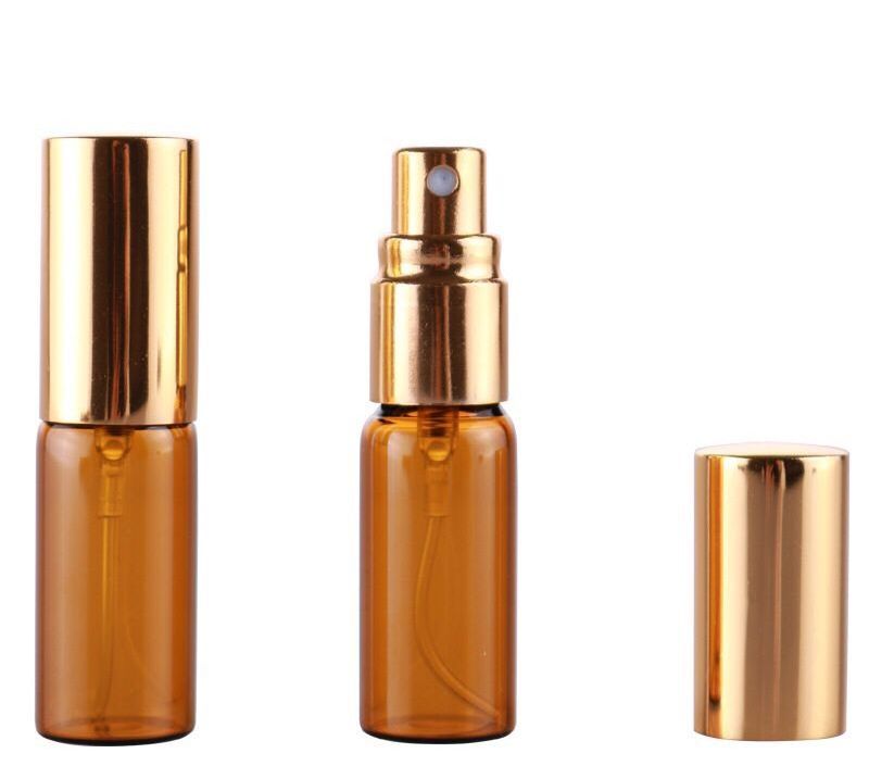 5ml 10ml amber spray glass bottle brown portable small perfume bottle with aluminum cap