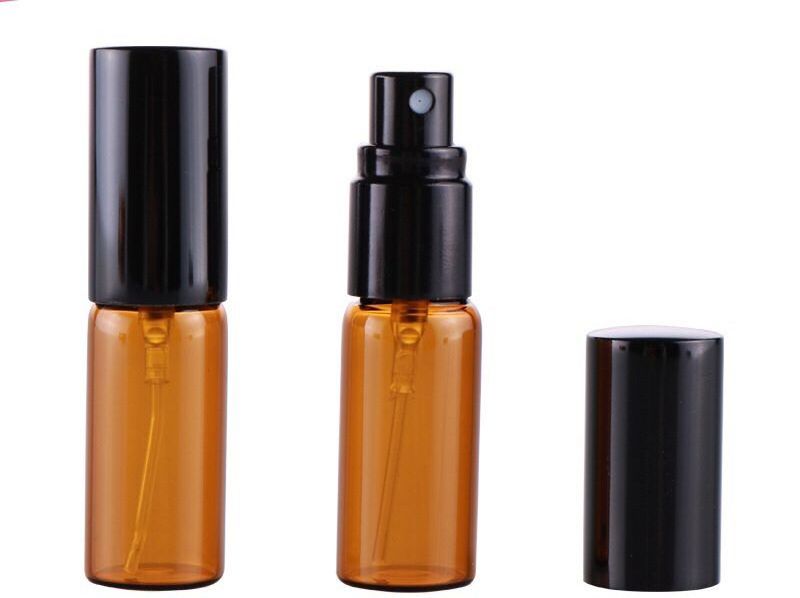 5ml 10ml amber spray glass bottle brown portable small perfume bottle with aluminum cap