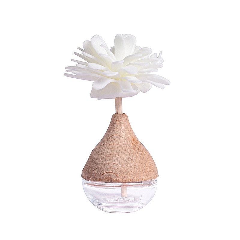 6Ml Car Aromatherapy empty perfume bottles clear glass car fragrance perfume bottle with flower wooden cap