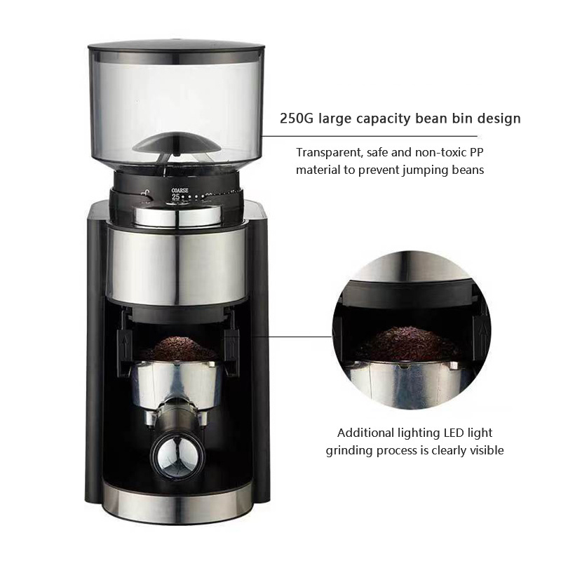 Electric Flat Burr Grinding Machine 60MM Stainless Steel Grinder Mill Commercial Espresso 250W Automatic Coffee Grinder