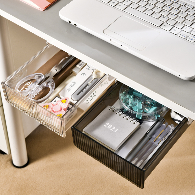 Clear Table Storage Box Clear Plastic Under Desk Storage Drawer Organizer Adhesive Slide Out Hidden Drawer