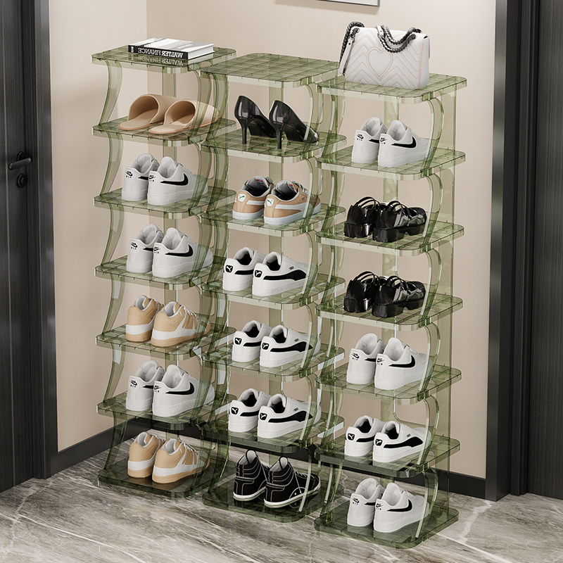 Plastic PET transparent Shoe Rack Multifunction Free Standing Shoe Shelf Foldable Shoe Rack Entryway Storage With Card Slot