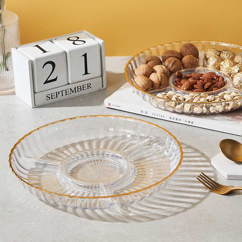 Wholesale Household Multifunctional Divided Clear Acrylic interval Snack Dish Serving Dried fruit Tray