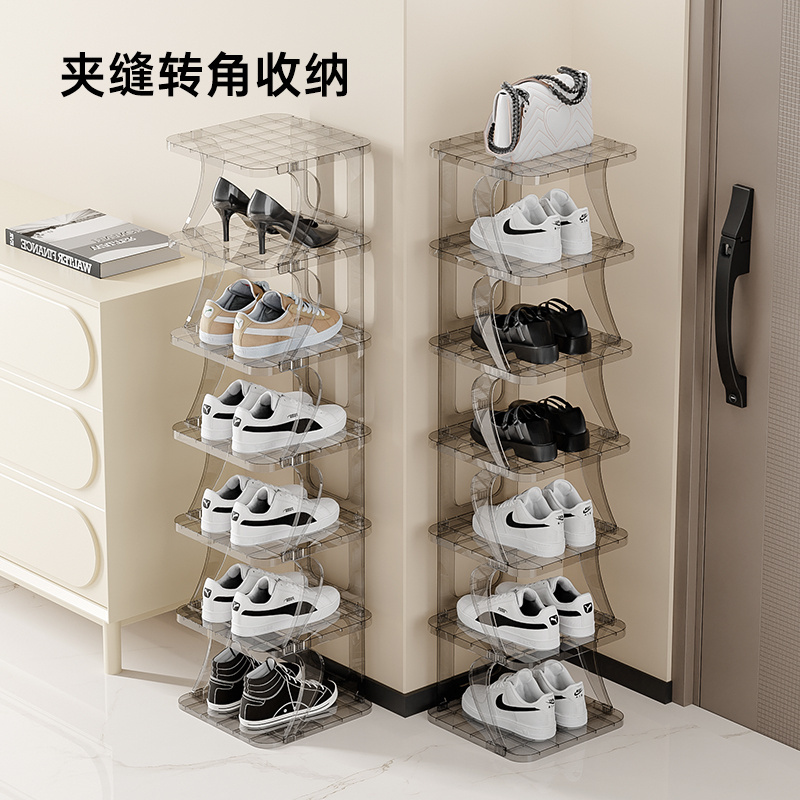 Plastic PET transparent Shoe Rack Multifunction Free Standing Shoe Shelf Foldable Shoe Rack Entryway Storage With Card Slot