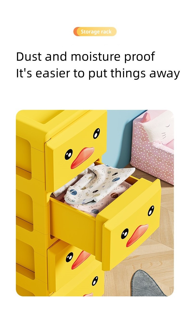 New 2023 Hot Selling Cartoon little yellow duck Plastic Baby clothes cabinet Drawer Plastic Storage With Wheels