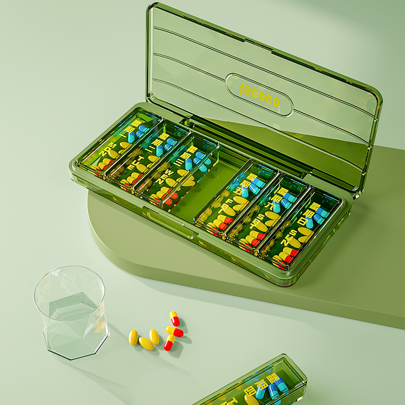 Pill Box Portable 7-Day Sub-Packing A Week Large-Capacity Pills Carry-On Small Medicine Box Sub-Packing Medicine Dispenser