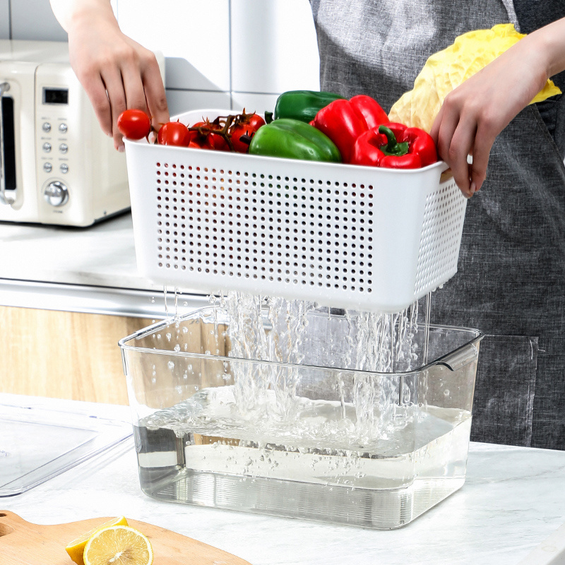 kitchen fridge organizer PET container box clear fridge organizer With drainage basket And lid