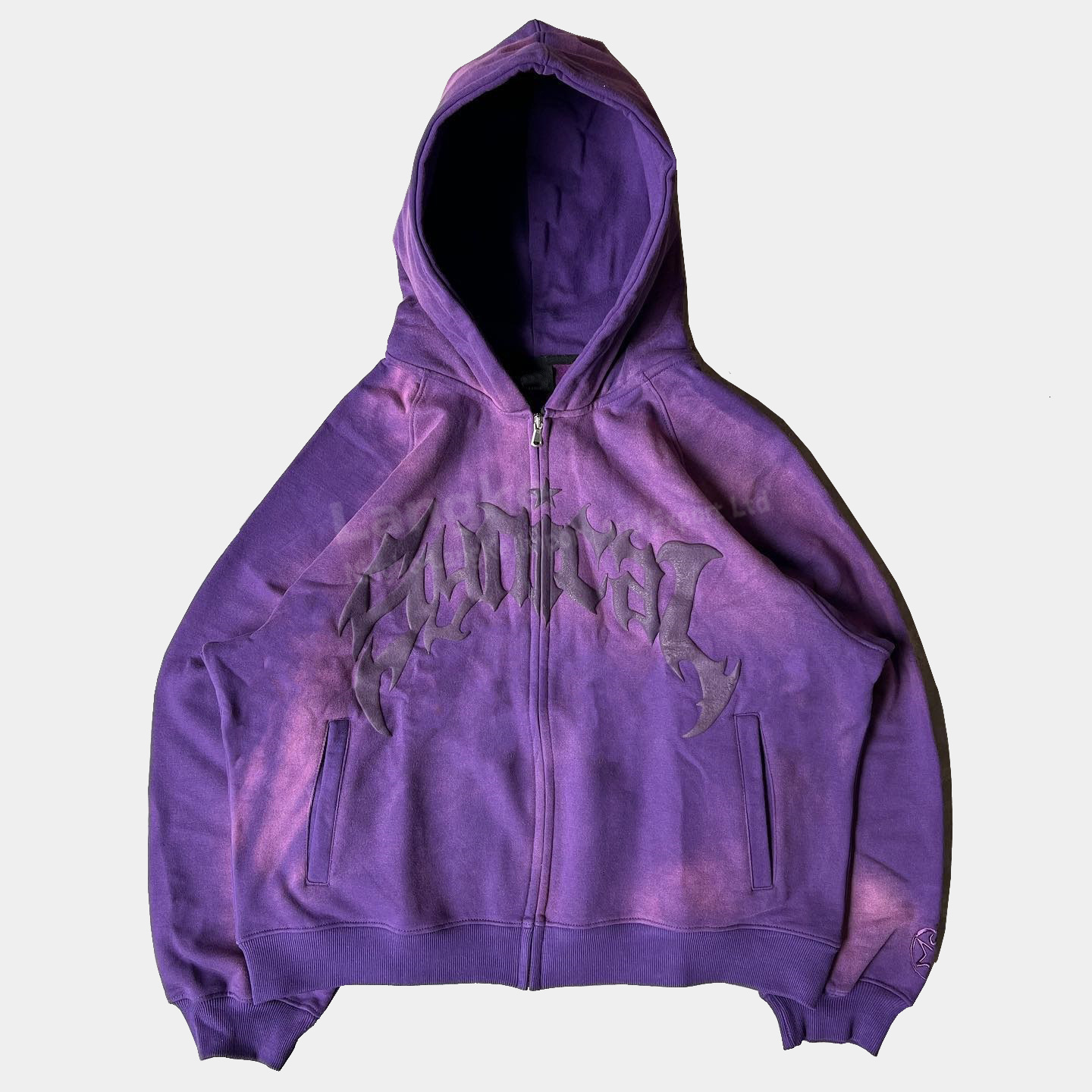 Streetwear Custom Boxy 100% Cotton Puff Printing Cropped Sun Faded Zip Up Hoodie Manufacturer